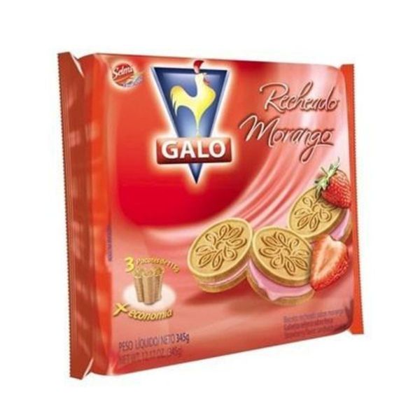 BISCOITO RECHEADO GALO 345G MORANGO - lavagnoli